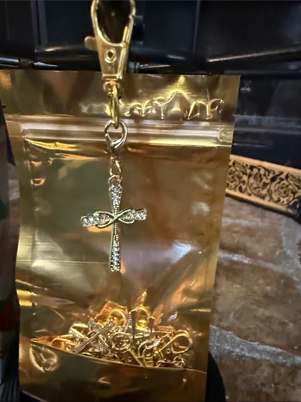 Gold Cross Charm Keychain - set of 12